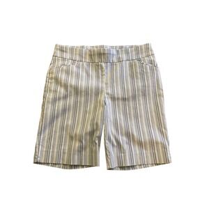 Chicos Perfect Stretch Blue White Striped Pull On Shorts Womens Size 3 XL Preppy